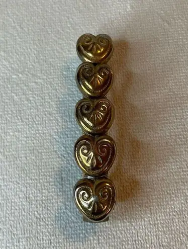 Vintage Heart Bar Style Barrette Hair Clip Gold Brass Tone w/ patina Hearts