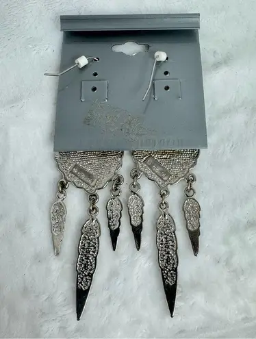 Native American Southwestern Silver Turquoise Inlay Heart & Feather Earrings