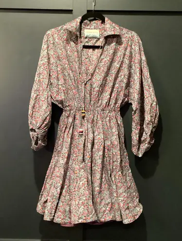 Tish Cox cotton Merry & Me Floral Cinched Waist Fit Flare Mini Dress Red Fall XS