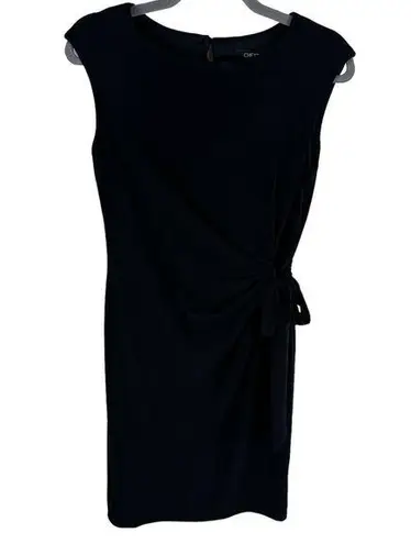 Chetta B Black Cap Sleeve Round Neck Faux Wrap Knee Length Jersey Knit Dress 6