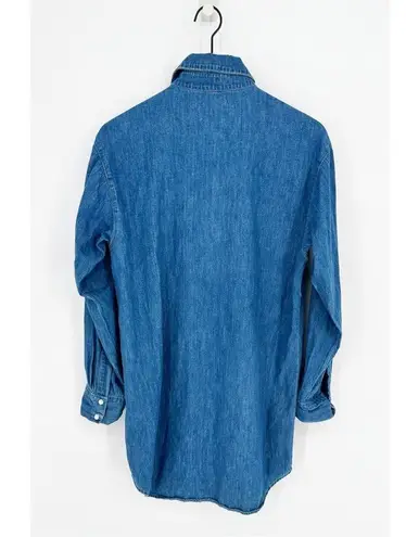 GRLFRND Mariana Button Down Western Snap Front Denim Shirt Dress Blue Women's XS