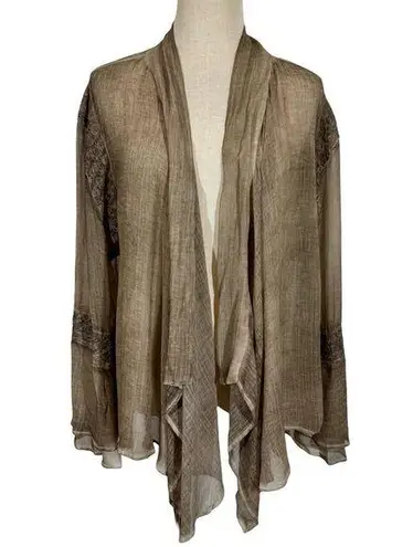 Sundance YAUVAN Sheer Gauze Embroidered Waterfall Cardigan Cover Up