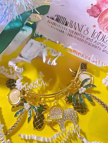 Gold palm tree charm bangle bracelet, Summer, Tropical Bangle, Coastal vibes,