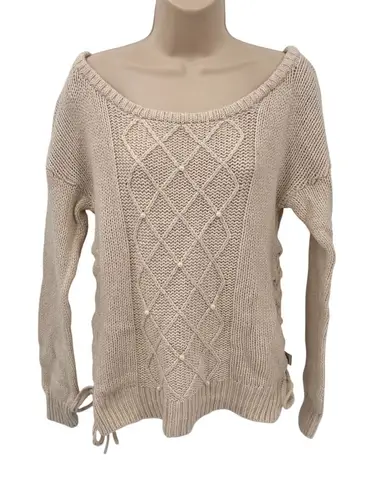 Stüssy Stussy Knit Sweater Womens Medium Cream Cotton Wool Blend Pearl Detail Vintage