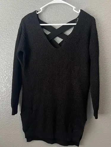 Ambiance Apparel Black Crisscross Back Knit Sweater
