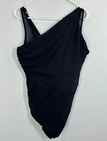 MiracleSuit Azura Black One Shoulder Ruched Tummy Control Swimsuit US 16