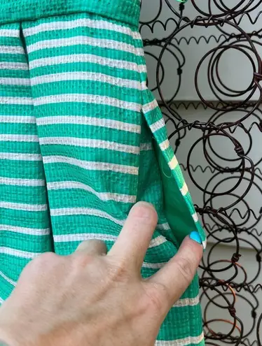 Taylor jacquard green white stripe box pleat sleeveless dress Size 2