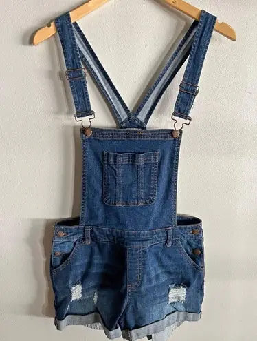 Wax Jean Denim Overalls Shorts M Distressed Cuffed Bib Adjustable Straps