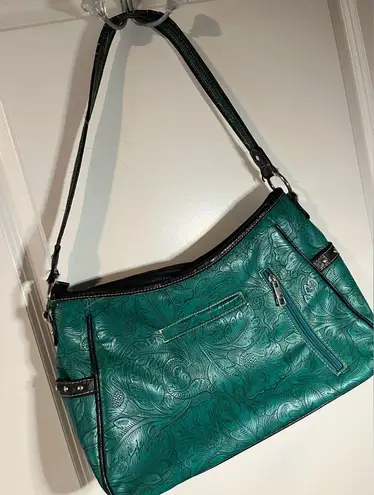 Tooled Leather Laser Cut Purse Feather Country Western Handbag Shoulder Bag