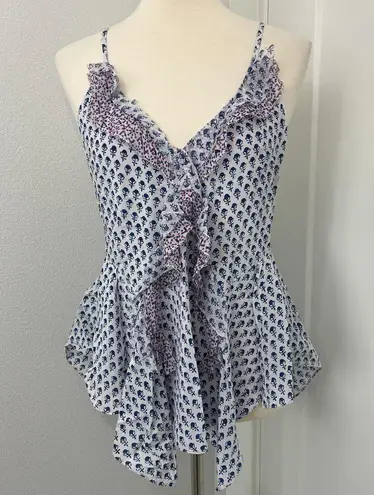 Rebecca Taylor Size 4 Silk Ditsy Tulip Ruffle Drape Camisole Tank Top