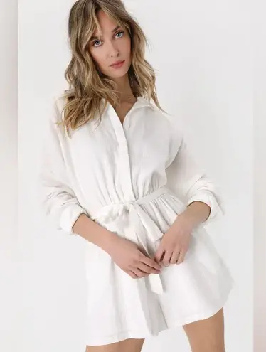 Lulus Breezy Bombshell Ivory Belted Long Sleeve Romper White