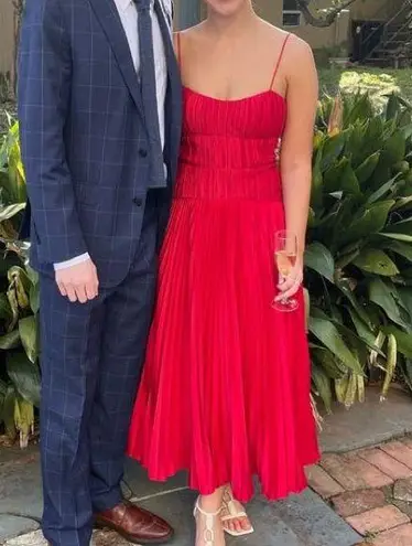 AMUR Cherry Drop Waist Midi Dress in Red Size 4