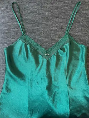 Emerald Green Satin Midi Slip Dress Lace Vintage Size Medium Lingerie Nightie