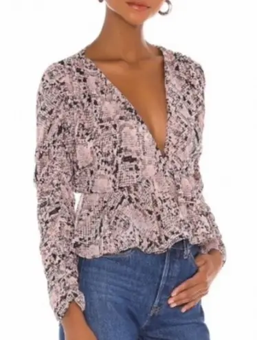 MISA Los Angeles Top Kesara Blouse in Snake Pink & Black Peplum Sz XS NWT