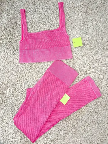 Boutique Pink High Waist Mineral Wash Seamless Gym Yoga Workout Set S/M