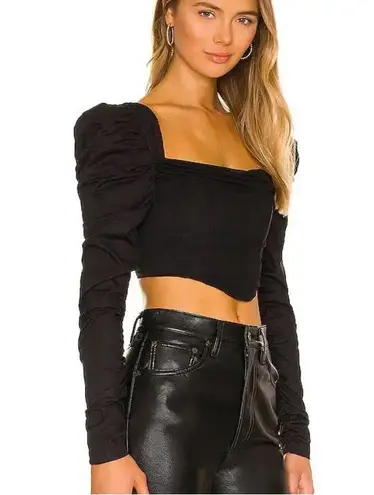 H:ours Hours Revolve Mona Cropped Long Sleeve Corset Black Top Small NEW $138