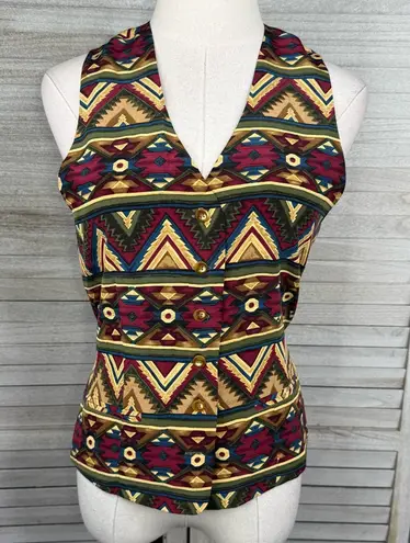 Neiman Marcus Women's Vintage 80's Southwestern Pattern Silk Vest-Small - Image 1