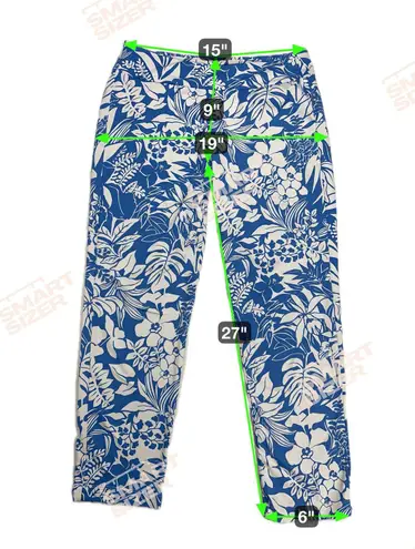 J. McLaughlin Newport Capri Pants Blue White Tropical Monstera Size M