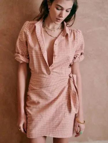 Sézane Women’s Jamey Robe Linen Blend Wrap Shirt Mini Dress | 36 (4) | Rose Pink