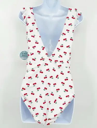 NWT Marina West Womens Beach UPF 50+ Tie Plunge Cherry One Piece Swimsuit Size L Red Size L