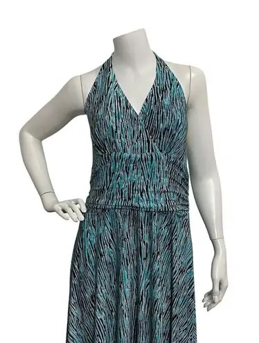 Evan Picone Vintage Y2K Women’s Sz 16 Jersey Knit Halter Dress Black Blue