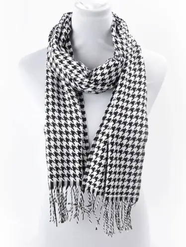 Houndstooth Black White Soft Knit Scarf New Alabama Skinny Long Fringe Unisex
