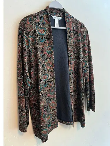 Draper’s & Damon’s Woman’s Cardigan Duster Gorgeous Paisley Print Size: XL Black