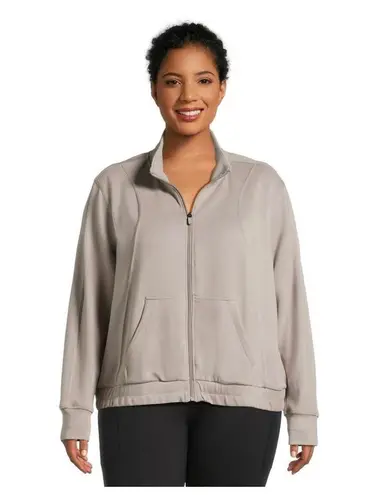 Avia Womens Track Jacket Size 2X 20W-22W Zipped Front Side Pockets Taupe New