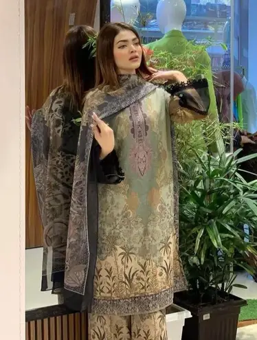 Bollywood design chiffon 3pc kamiz set Indian Pakistani Green Size L