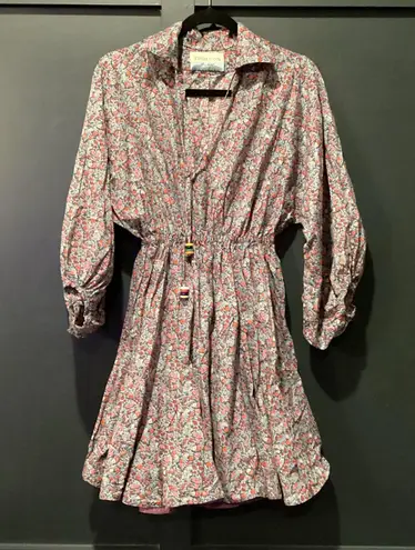 Tish Cox cotton Merry & Me Floral Cinched Waist Fit Flare Mini Dress Red Fall XS