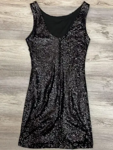Crystal Doll Black Sequins Sleeveless Above the Knee Dress Size Medium