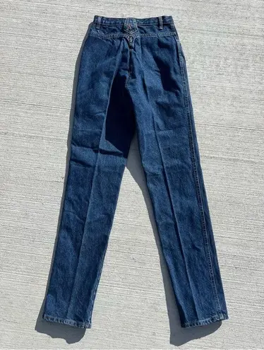 90s Thoroughbred high rise cowgirl western bareback jeans with yoke detail 24x35 Blue Size 24
