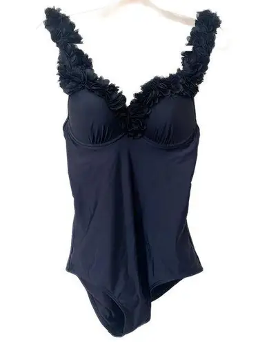 Chicwish Swimsuit One Piece 3D Flower Straps And Neckline Padded Cups Black