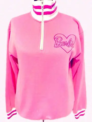 NWT Barbie Cozy Fleece Lined Quarter Zip Pink Sweater Size M