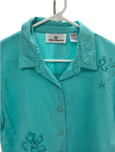 Erin London Turquoise Women’s Short Sleeve Casual Blouse SKU 635