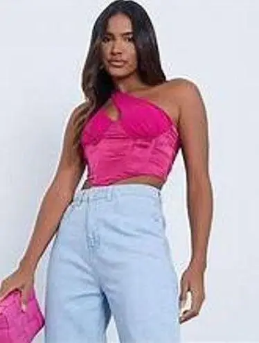 I SAW IT FIRST Asymmetric Satin Corset Crop Top Pink Size 4