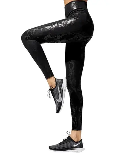 Carbon38 7/8 Leggings High Rise Takara Shine Liquid Metallic Snake Black Small