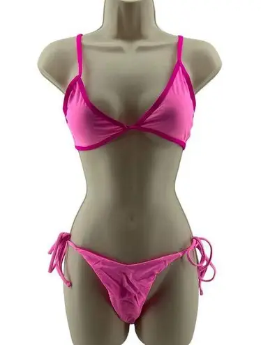 Two Tone Bright Pink String Bikini Set