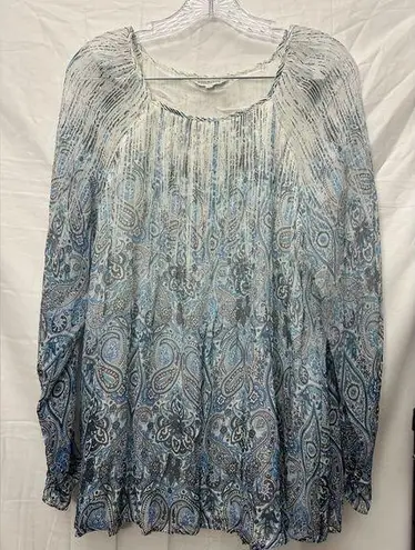 Sundance Catalog Sheer Silk Top Blue White Paisley Print Fully Lined Sz M
