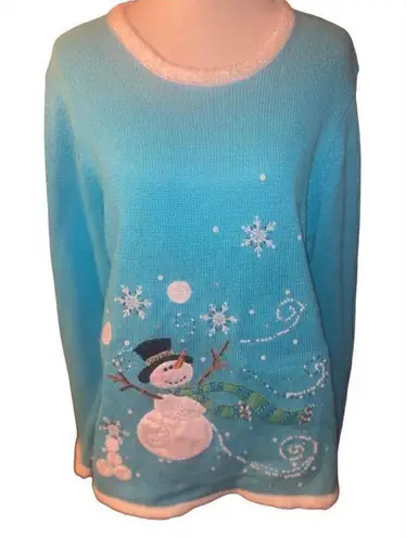The Quacker Factory Blue Long Sleeve Light Up Long Sleeve Sweater Size Size L