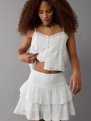 American Eagle Medium White High-Waisted Tiered Mini Skort