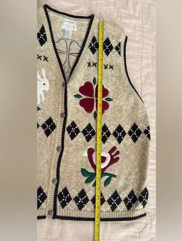 Christopher & Banks Vintage Vest Womens Sz XL Hand Embroidered Bunny Granny