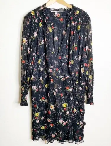 Veronica Beard Armeria Black Multi Floral Long Sleeve Dress Silk Size 22