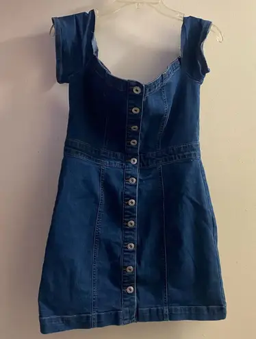 Girlish Brand Womens Juniors Dark Wash Blue Denim Mini Dress M Off The Shoulders Size M