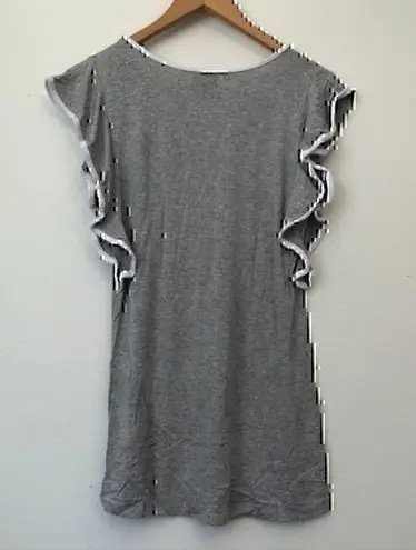 Bobeau Solid Gray White Keyhole Cutout Short Flutter Sleeve Blouse Top Small SM