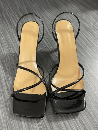 Womens 8.5 M Galvin Heeled Sandal Straps Black Block Heel Square Toe S