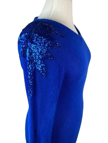 Vintage Blue Nilani  Sequin Sweater Dress Sz M Silk Angora‎ Runs Small Hong Kong