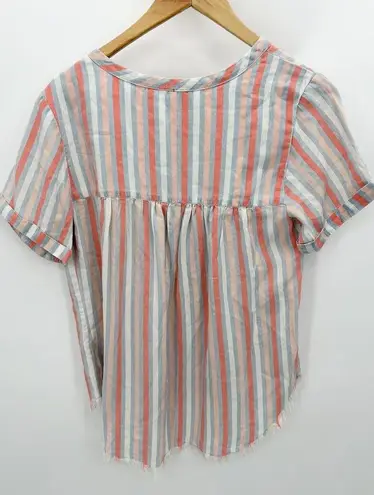 Alison Andrews Top Women SMALL Pink White Blue Striped Short Sleeve High Low