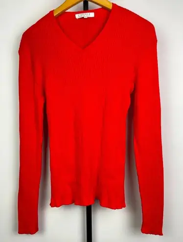Hilfiger Collection Red 100% Silk Made in Italy Ribbed V