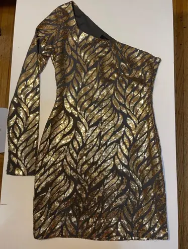 Ark & Co. Gold Sequin One Shoulder Dress Size S